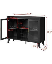 gaomon 47 Inch Wine Bar Cabinet with Led Lights Modern Liquor Cabinet with Wine Racks and Glass Holders Freestanding Kitchen Buffet Sideboard