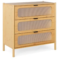 Sugift 3 Drawer Mid Century Modern Chest of Drawers with Reeded Tempered Glass Front