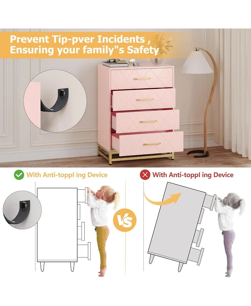 gaomon Dresser for Bedroom with 4 Drawer Dresser, Chest of Drawer with Metal Handle, Sturdy Frame Modern Bedroom Furniture, Wood Dressers with Drawers