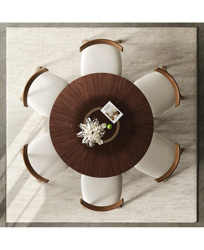 Streamdale Furniture Solid Wood Dining Table Set with 6 Chairs & Lazy Susan