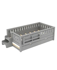 Streamdale Furniture Twin Bed with Bookshelves, Staircase, Trundle.