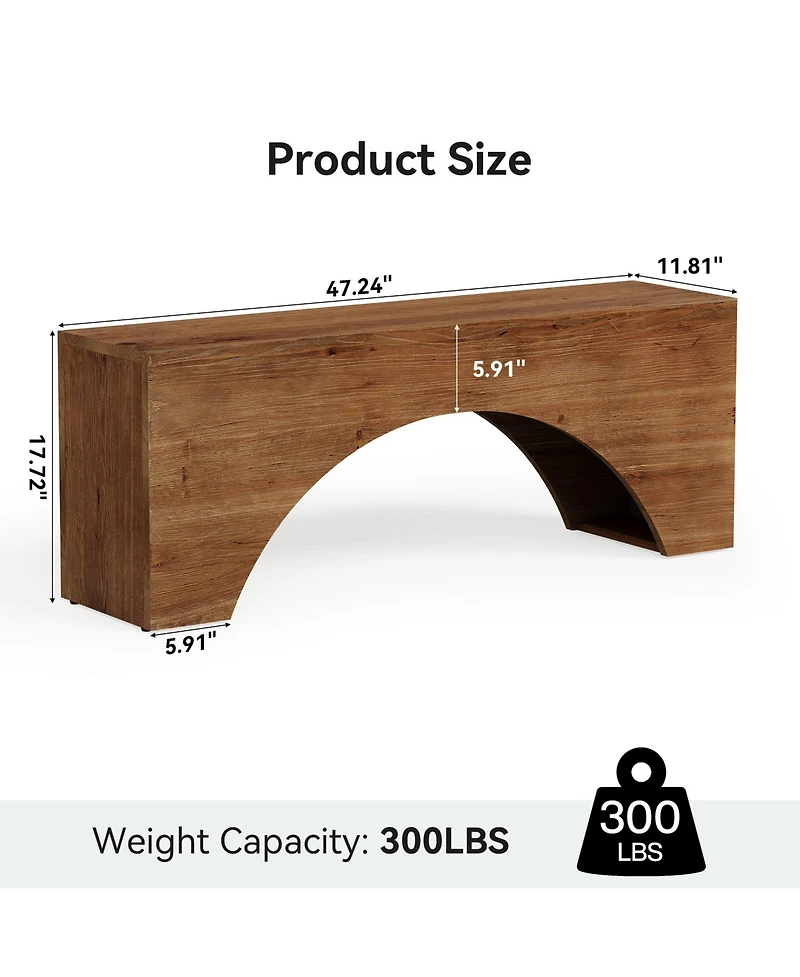 Tribesigns 47" Solid Wood Bench, Arch End of Bed Bench for Bedroom, Narrow Long Entryway Bench, Wooden Indoor Dining Bench