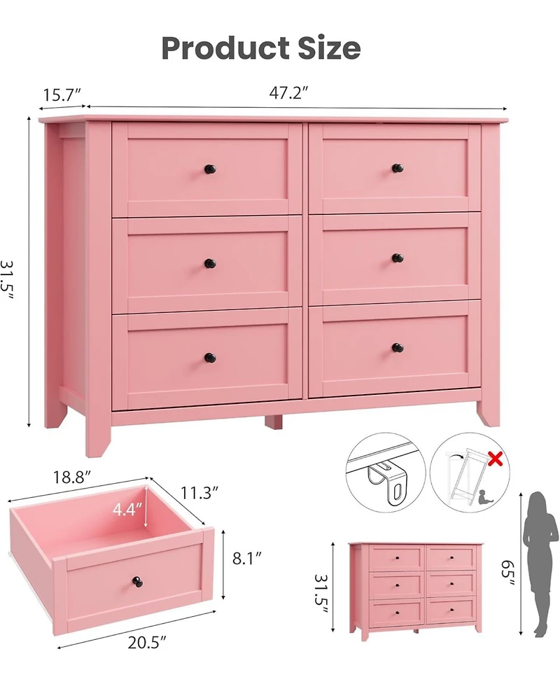 gaomon 6-Drawer Dresser for Bedroom, Large Wooden Chest with Deep Drawers and Metal Knobs for Entryway, Hallway
