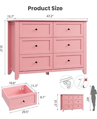 gaomon 6-Drawer Dresser for Bedroom, Large Wooden Chest with Deep Drawers and Metal Knobs for Entryway, Hallway