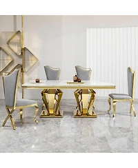 Streamdale Furniture Mdf Marble Top Dining Table for 6, White/Gold 66.9" Stainless Steel Base