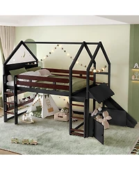Streamdale Furniture Loft Bed with Bookshelf, House-Shaped with Slide