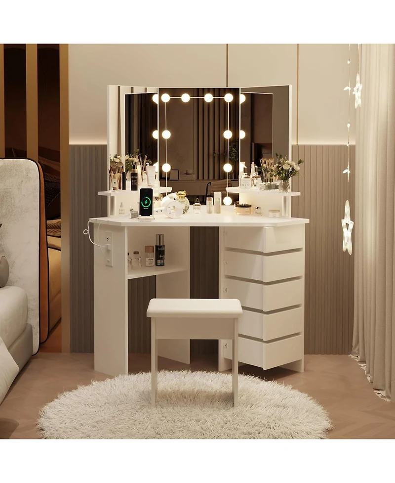 gaomon Makeup Vanity Desk with Lights and Power Outlet