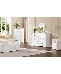 gaomon 5 Drawer Dresser for Bedroom, Wooden Tall Chest with Wide Metal Handle, Farmhouse Modern Storage Organizer