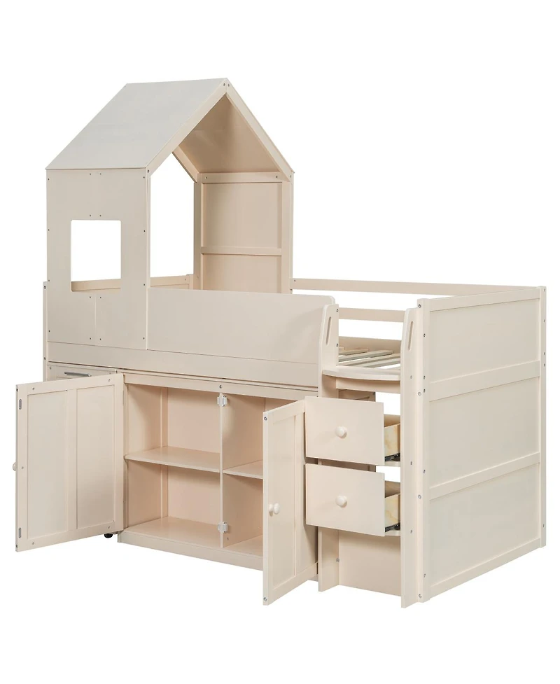 Streamdale Furniture Twin Size Wooden Loft Bed with Desk, Drawers,Cabinets