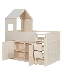 Streamdale Furniture Twin Size Wooden Loft Bed with Desk, Drawers,Cabinets