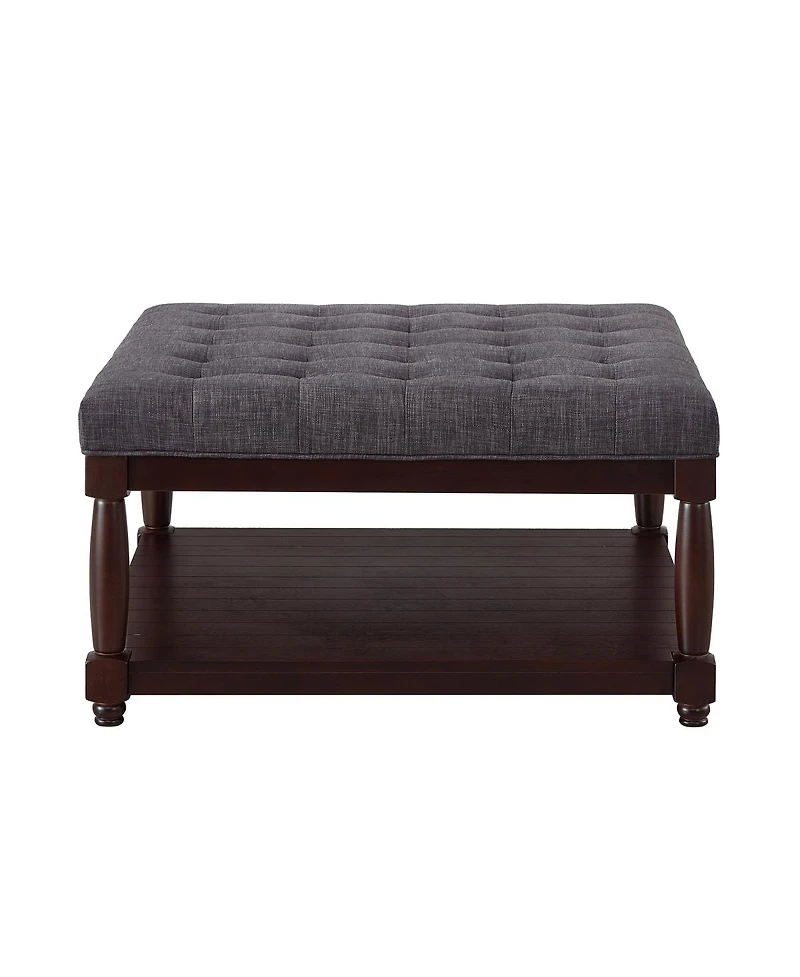 Streamdale Furniture Large Square Tufted Linen Ottoman Coffee Table with Solid Wood Shelf