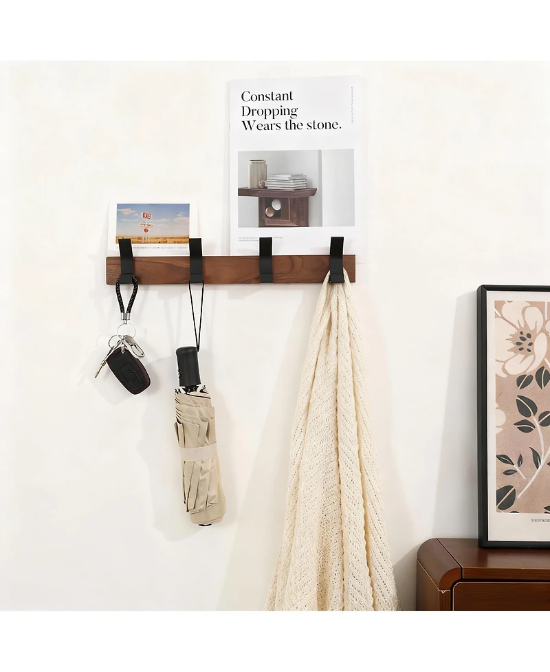 Yigii Walnut Wood & Aluminum Coat Rack,Rustproof, Easy Install