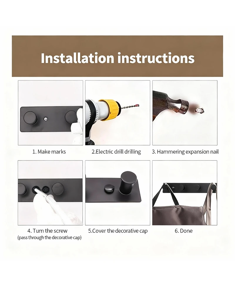 Yigii Stainless Steel Wall Coat Rack with 8 Hooks for Hats, Clothes, Towels