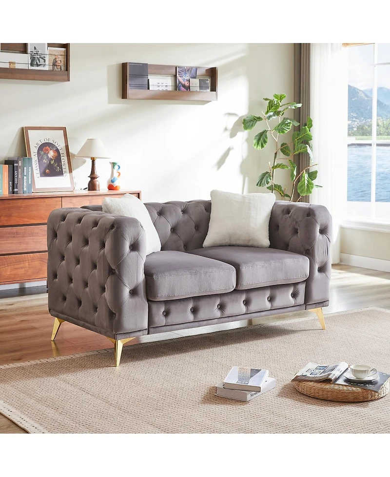 Streamdale Furniture 61.25" Deluxe Velvet Sofa with Chesterfield Tufted Buttons & 2 Pillows