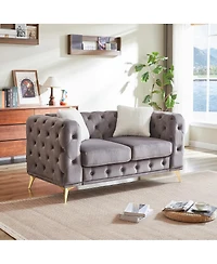 Streamdale Furniture 61.25" Deluxe Velvet Sofa with Chesterfield Tufted Buttons & 2 Pillows