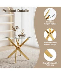Streamdale Furniture Round Dining Table, 35.5" Glass Dining Table with Gold Legs