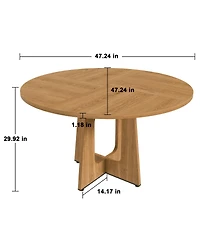 Streamdale Furniture Round Farmhouse Dining Table - 47 Inch Oak Finish Kitchen Table