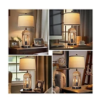 Sofucor 26-inch Table Lamp for Living Room, Farmhouse Lamps Set of 2 with Usb A+C and Nightlight