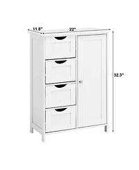 Rainsken Freestanding Bathroom Cabinet, Wooden Entryway Storage Organizer with 4 Drawers and 1 Cupboard, Bathroom Furniture