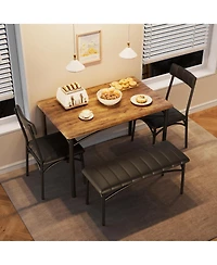gaomon 4 Piece Rustic Upholstered Dining Set – Table, Chairs & Bench