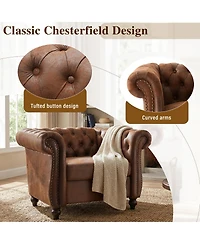 Streamdale Furniture Chesterfield Club Chair with Scrolled Arms, Nail head Trim, and Solid Wood Legs