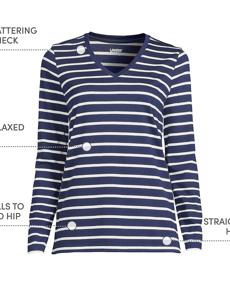 Lands' End Petite Relaxed Supima Cotton Long Sleeve V-Neck T-Shirt