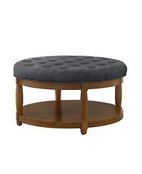 Streamdale Furniture Large Tufted Linen Ottoman Coffee Table with Solid Wood Shelf
