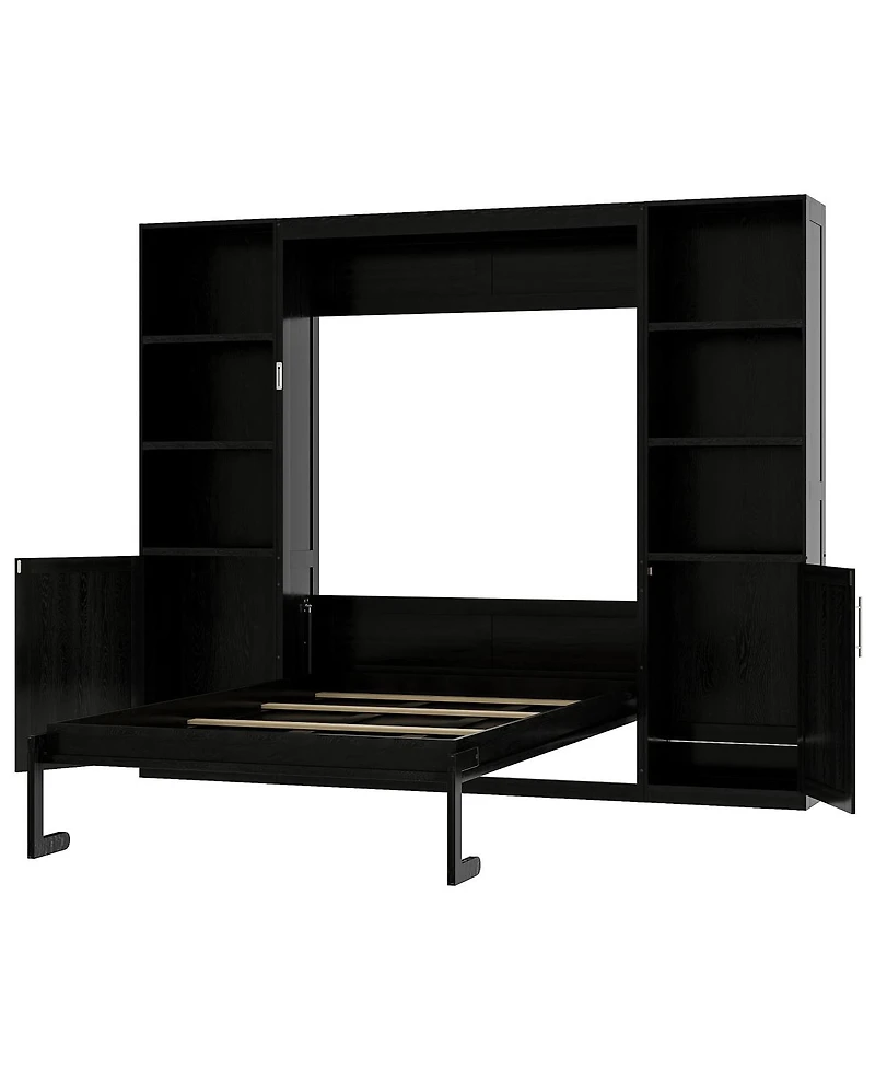 Streamdale Furniture Queen size wooden Murphy Bed with Storage Shelves and Cabinets