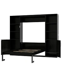 Streamdale Furniture Queen size wooden Murphy Bed with Storage Shelves and Cabinets