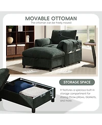 Streamdale Furniture 37" Sofa with Storage Ottoman, Phone Holder, Charger, Pockets, Chenille Armchair