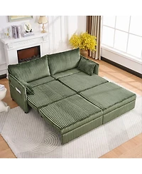 Streamdale Furniture 73" Convertible Sofa Bed with Side Pocket & Usb Ports, Modern Corduroy Couch