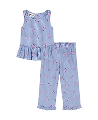Kids Headquarters Girls' 2T-6X Floral Plaid Ruffle-Trim Top and Pants, 2-Piece Set