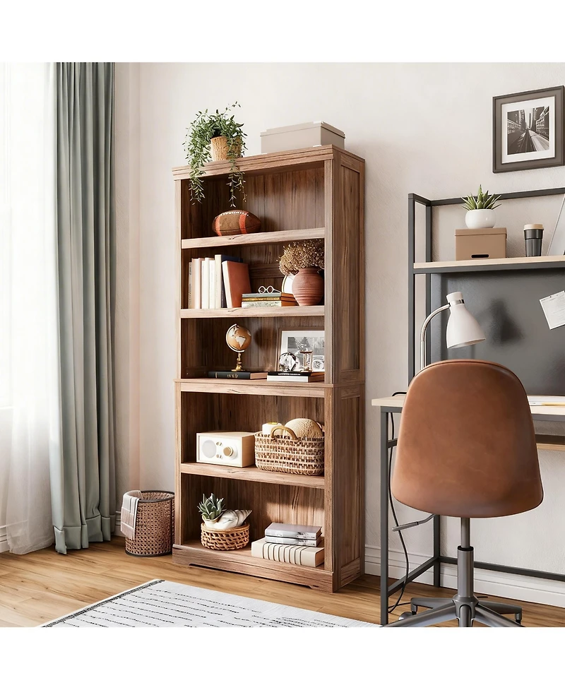 Yigii 5-Tier Adjustable Bookshelf with Rustic Style for Home Decor