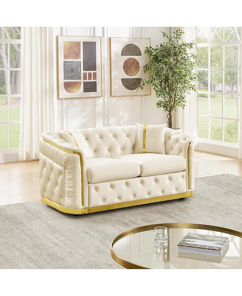 Streamdale Furniture Mid Century Modern Chesterfield Loveseat Couch, Luxury Velvet Tufted Sofa