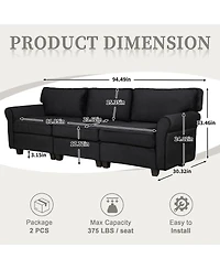 Streamdale Furniture 94" 3-Seater Corduroy Sofa Couch with Deep Seats & Removable Cushions