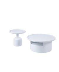 Streamdale Furniture 2 Pieces White Mdf Round Coffee Table Set For Living Room, Bedroom