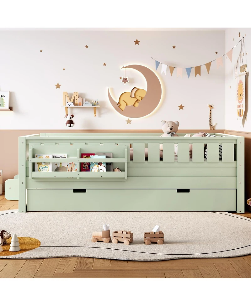 Streamdale Furniture Twin Bookshelf Bed with Staircase, Trundle