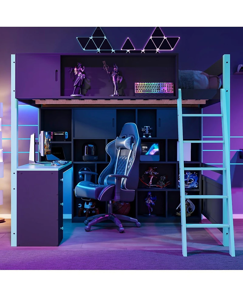 Streamdale Furniture Full Size Wood Loft Bed with Desk