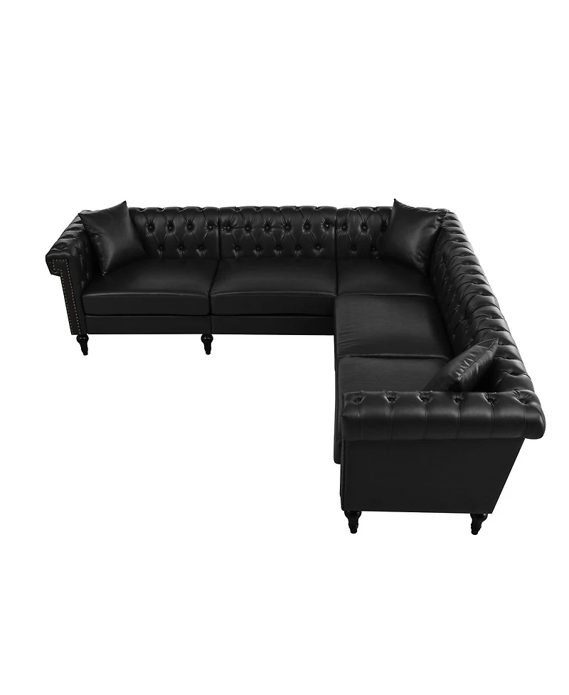 Streamdale Furniture Reversible L-Shaped Chesterfield Sofa with Rolled Arms & Nailhead Pu Leather