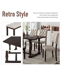 Streamdale Furniture 6-Piece Dining Set with Special-shaped Legs & Foam Seat Backs