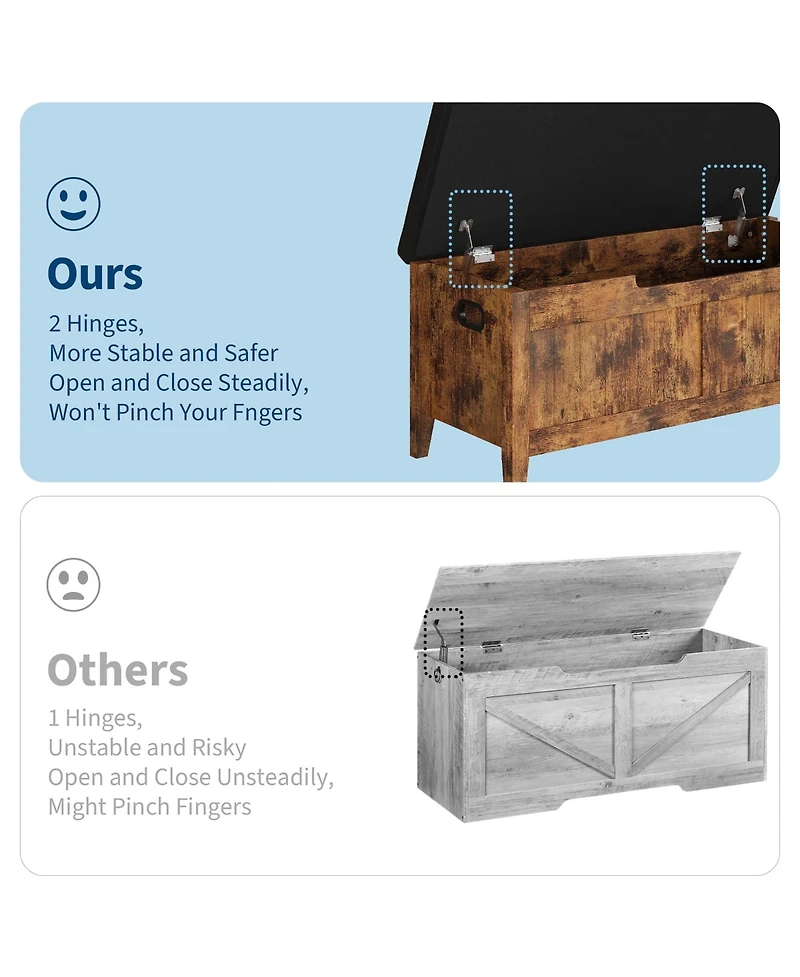 gaomon 39.4-Inch Wooden Flip-Top Storage Bench, Entryway Trunk with 2 Safety Hinges