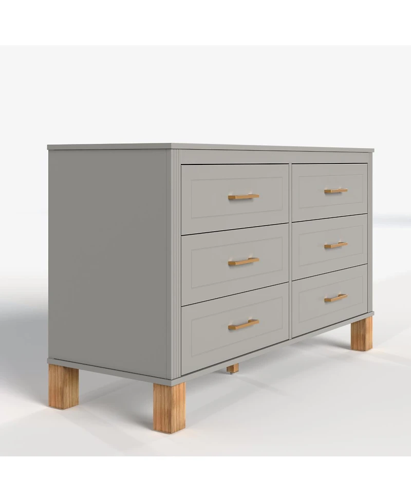 Streamdale Furniture 6-Drawer Double Dresser with Metal Handles & Solid Wood Legs