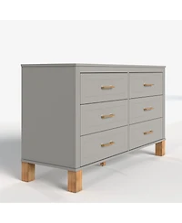 Streamdale Furniture 6-Drawer Double Dresser with Metal Handles & Solid Wood Legs