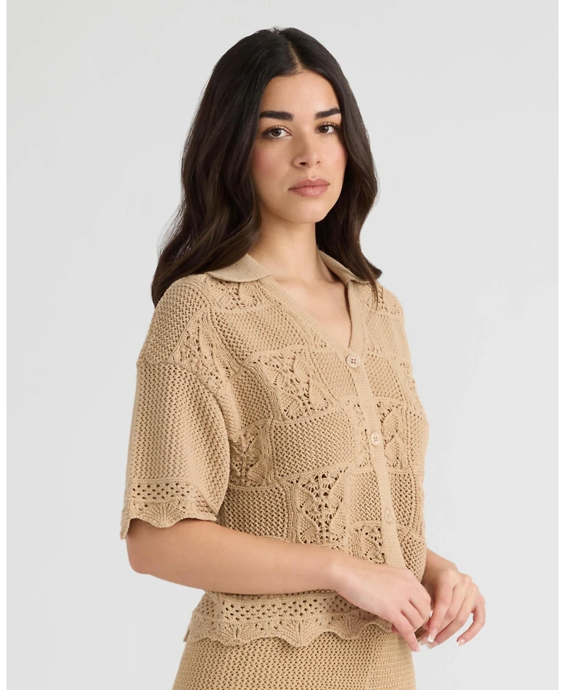 Nvlt Women's Short Sleeve Crochet Sweater