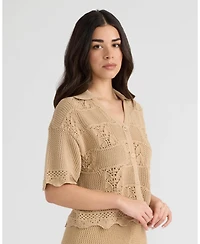 Nvlt Women's Short Sleeve Crochet Sweater