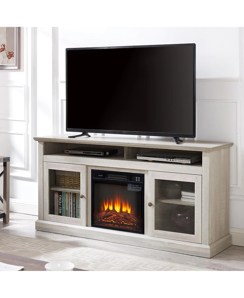 Streamdale Furniture Contemporary Media Stand with Fireplace Insert, 60"W