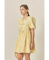 English Factory Women's Bow Detailed Puff Sleeve stretchy Mini Dress