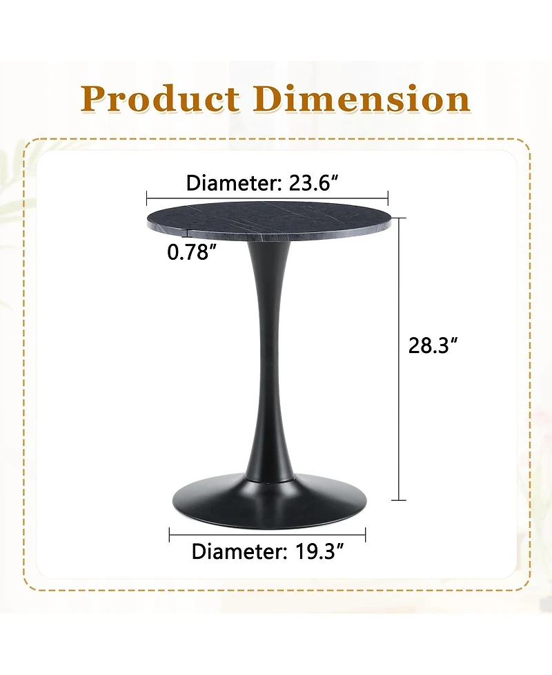 Streamdale Furniture Round Dining Table, 23.6" Tulip Table with Thickened Top & Metal Pedestal, Mid Century Modern Bistro (Faux Marble)