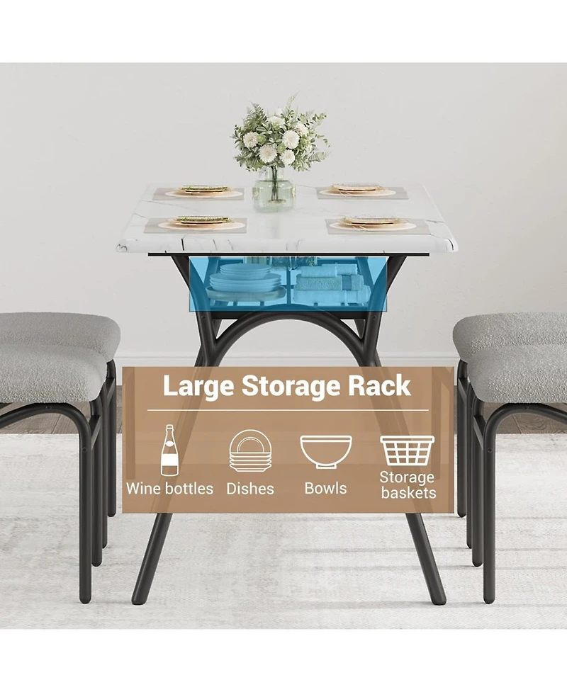 gaomon Dining Table Set for 4 Modern Kitchen Table and Chairs Set Boucle Chairs Sets Dining Table with Storage Shelf and Metal Legs