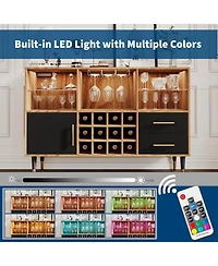 Gaomon 47" Wine Bar Cabinet with Led Lights & Charging Station, Modern Wood Coffee Bar Sideboard with Storage for Living Room & Dining